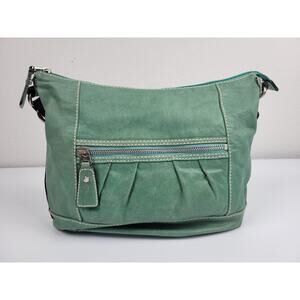 FOSSIL Shoulder Boho Bag Teal Turquoise Leather‎ Silver Hardware ZB 2903